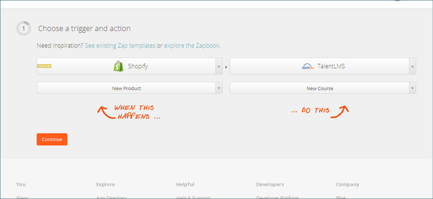 Zapier trigger: shopify and talentlms integration - step 2
