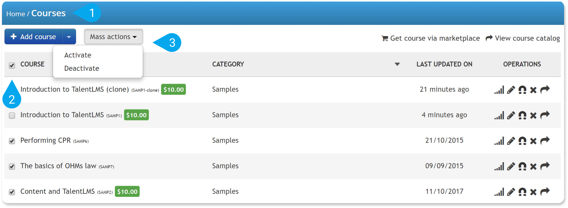 Mass actions on courses - WInter 218 TalentLMS Update