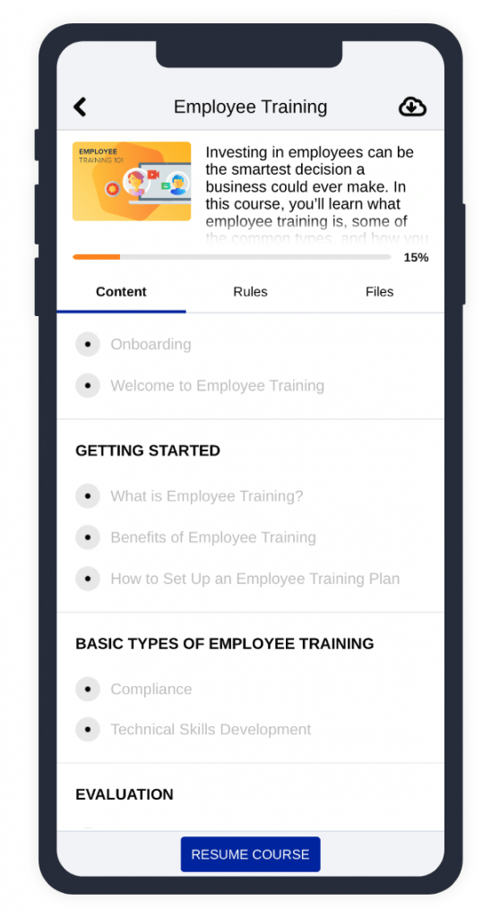 TalentLMS mobile app: Example of a course