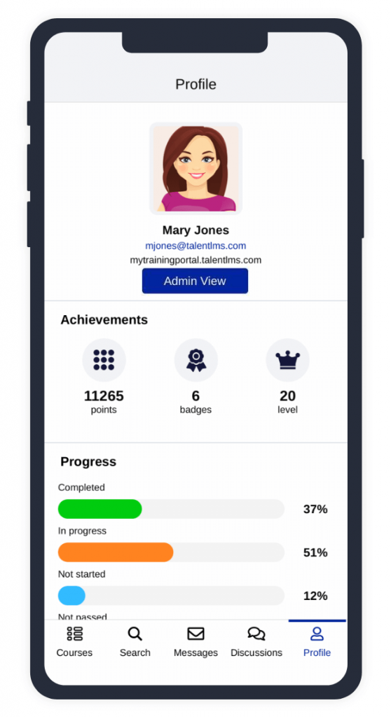 Example of a TalentLMS user profile