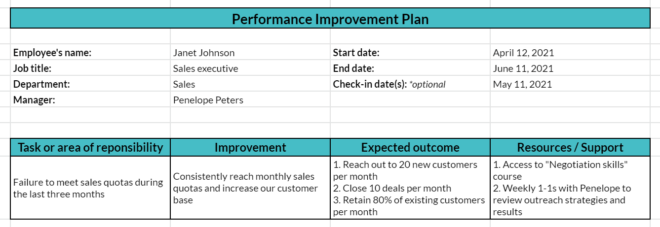 Performance Improvement Plan Example