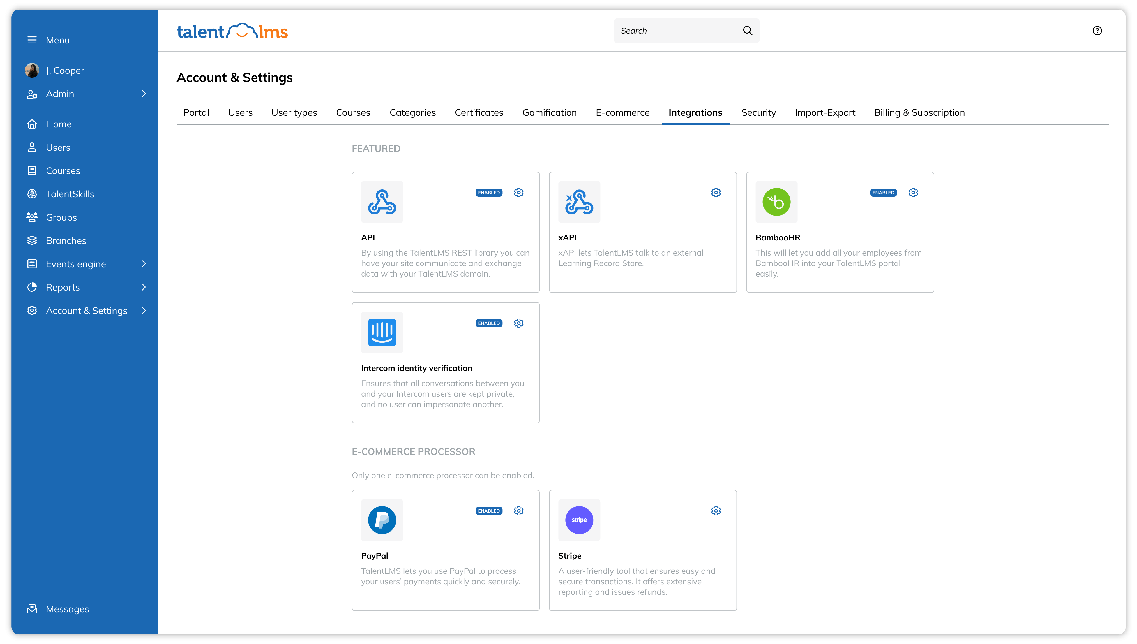 Account Settings and Integrations for eCommerce