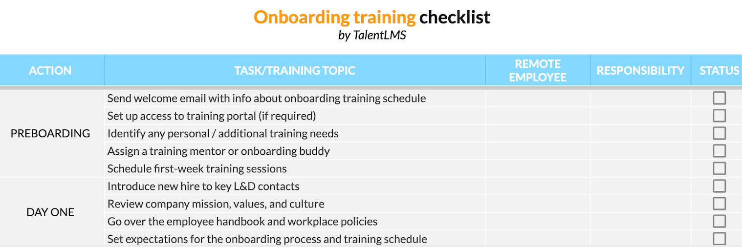 Onboarding training checklist