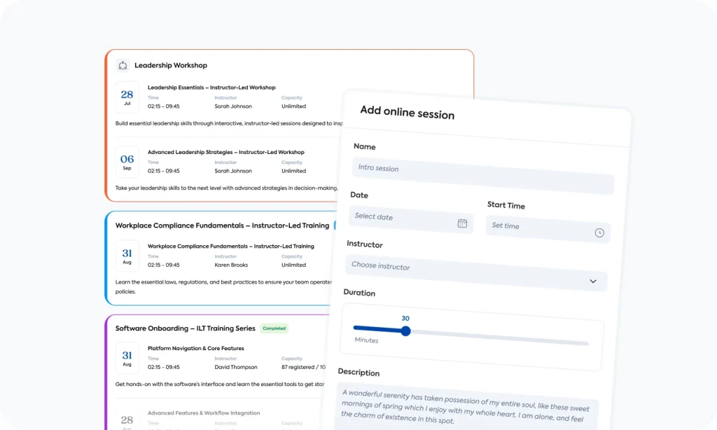 Set up ILT training sessions on the TalentLMS platform easily.