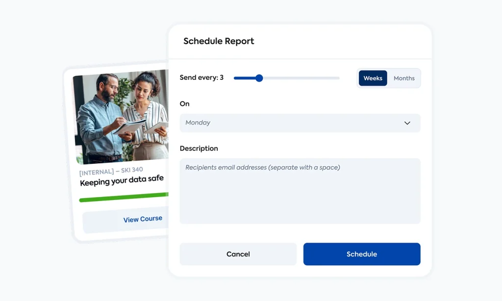 Create scheduled reports and choose the data and type on TalentLMS.