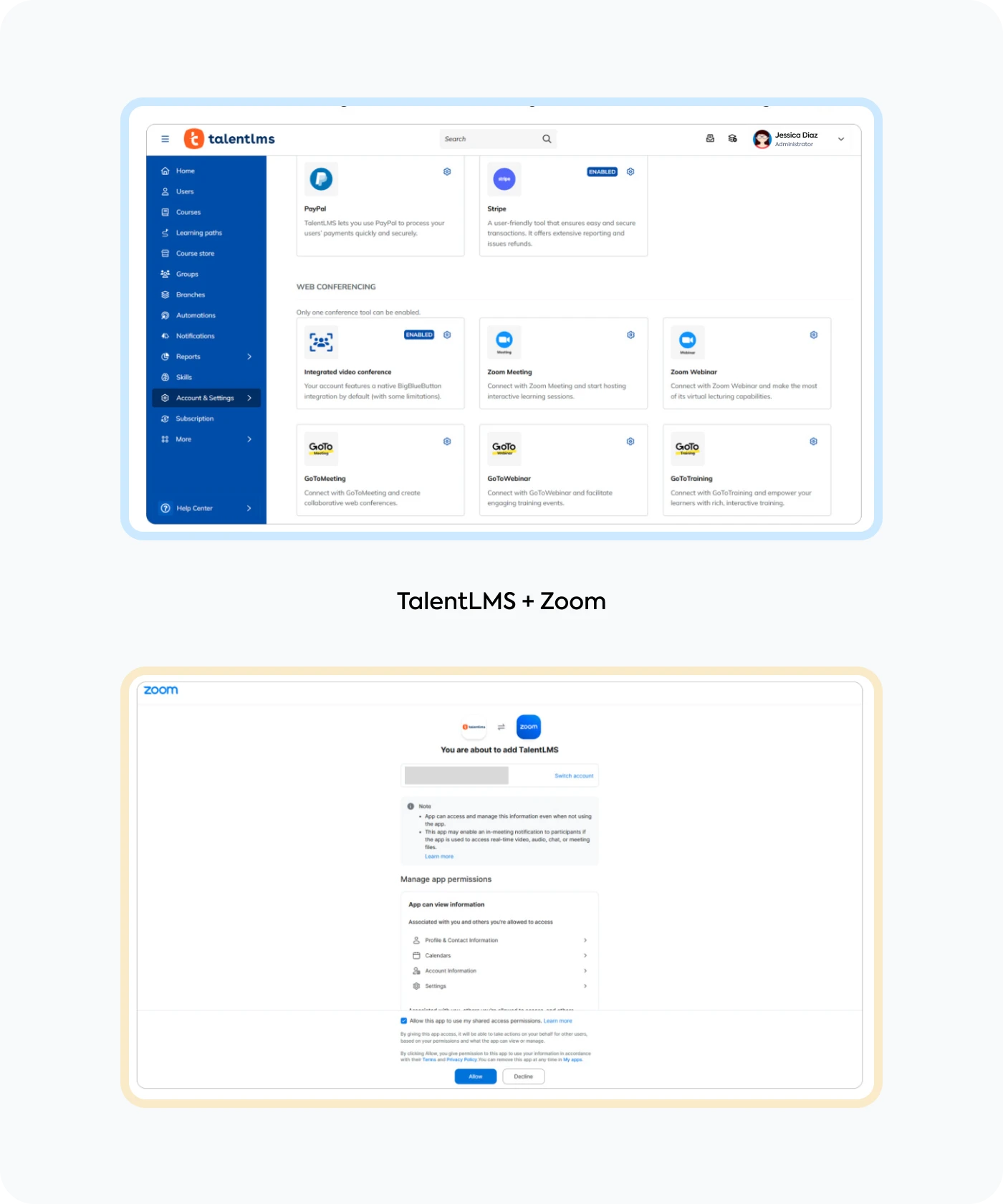 See in action how Zoom and TalentLMS integrate.